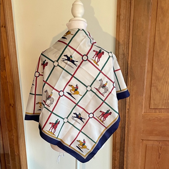 Vintage Accessories - Vintage Multicolor Equestrian Horse Racing Square Italian Scarf